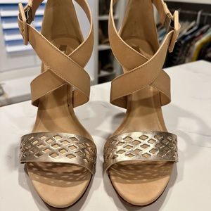 Schultz high heels, size 9 1/2, tan & gold